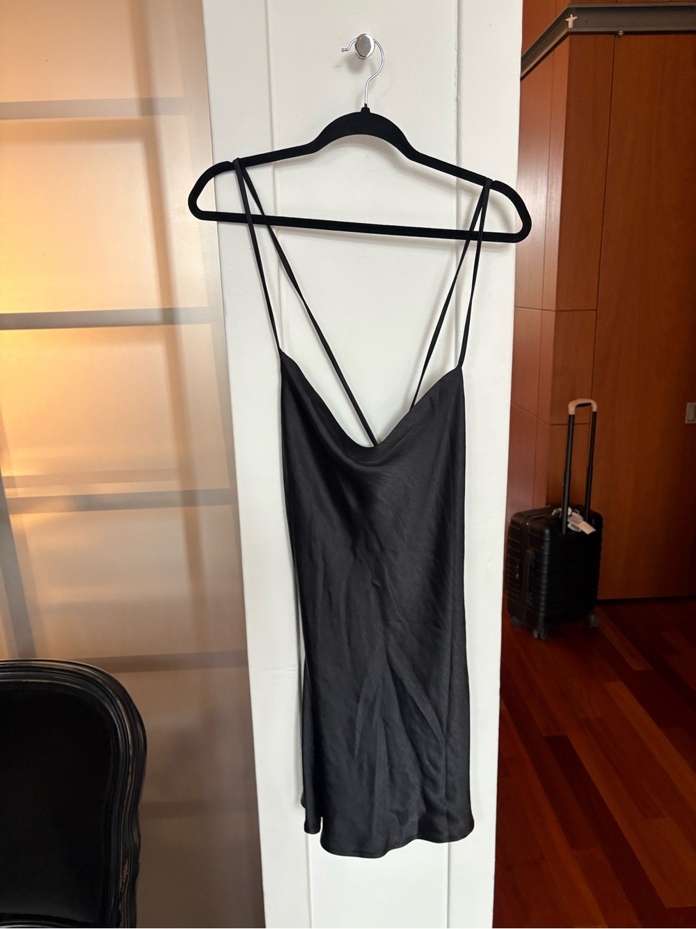 OAK + FORT Black Satin Backless Slip Dress